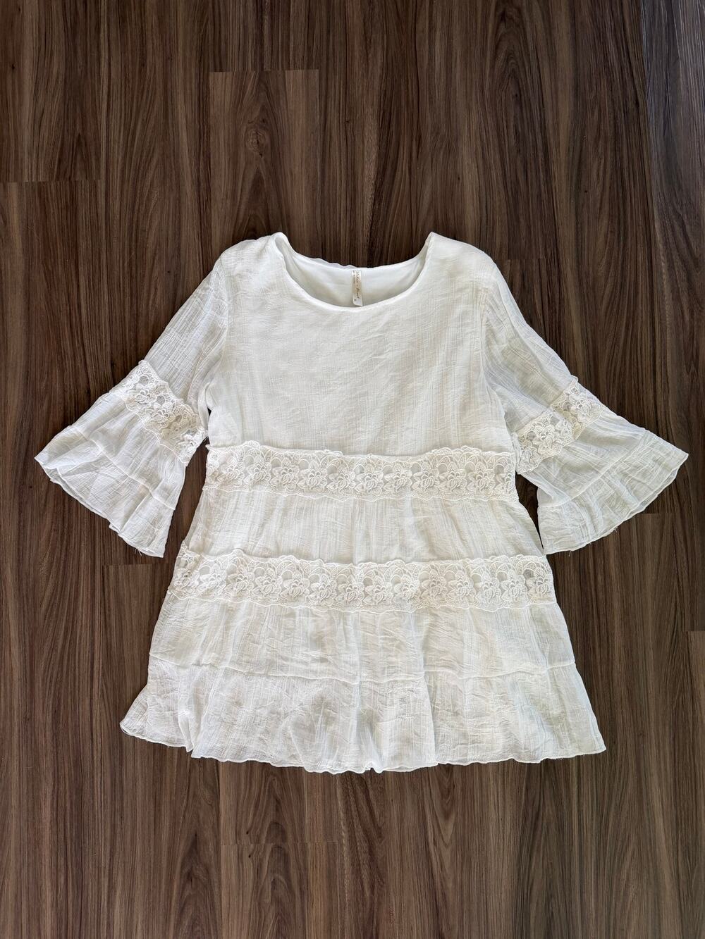 Helen’s Heart White Lace Bell Sleeve Boho Tunic Top Size XL